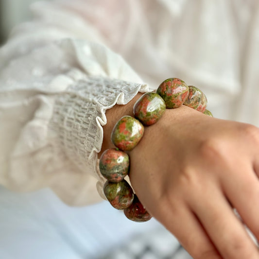 Superior Quality Unakite Tumble Bracelet | Stone for activating Third Eye Chakra