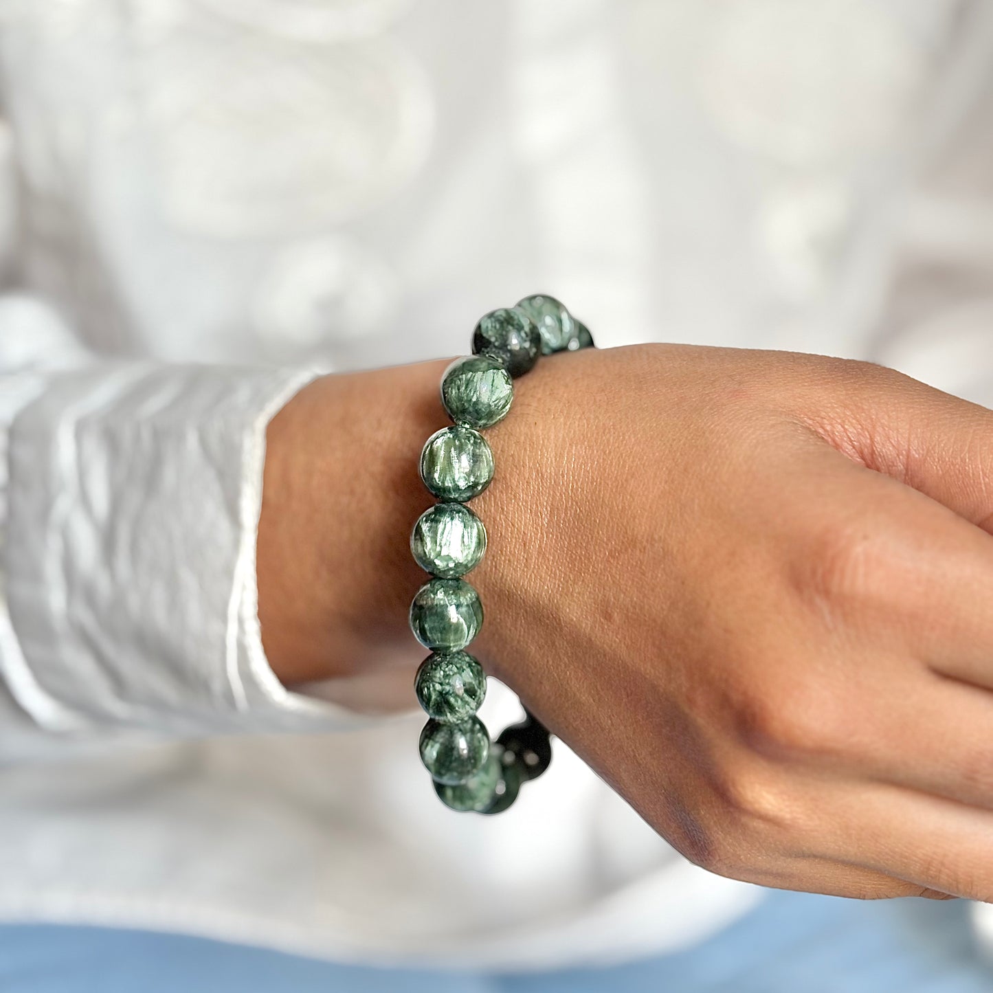 Seraphinite Bead Bracelet- 12mm | Stone of Angels, Enhance Connection with Higher Realm