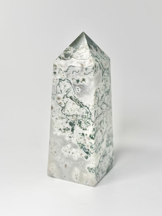 Four Facet Moss Agate Tower – 580g - Nature-Inspired Calm & Grounded Beauty