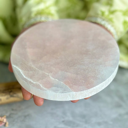 Selenite Crystal Charging Round Plate (Satin Spar Selenite) | Stone for Spiritual work & Cleansing