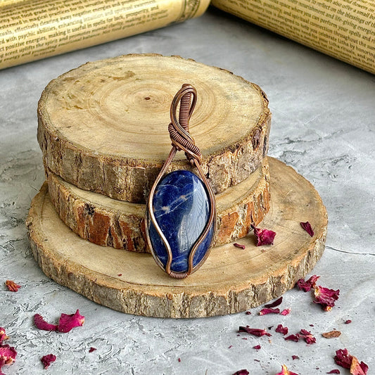 Sodalite copper wire wrapped Pendant | Stone for emotional balance