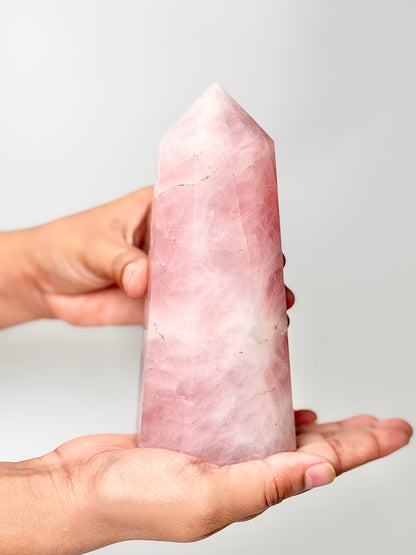 Eight Facet Rose Quartz Tower – 865g - Elegance, Warmth & Gentle Charm