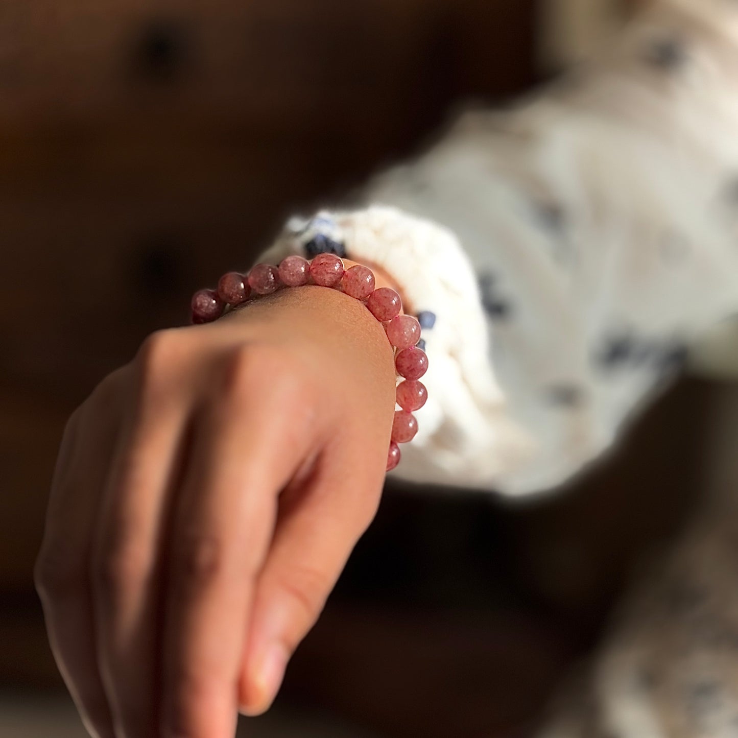 Strawberry Quartz Bead Bracelet - 8mm | Helps with Feeling of Stress, Depression & worry