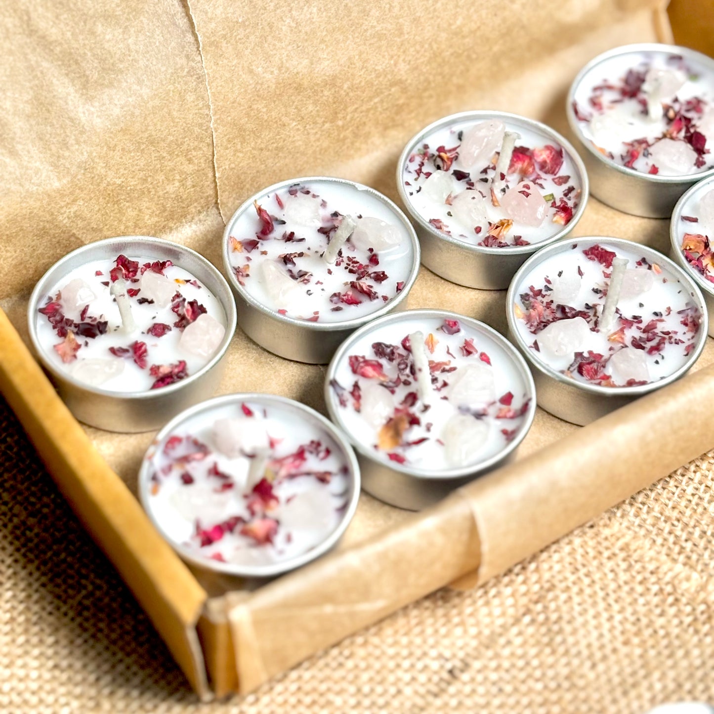Rose Quartz & Rose Petal Soy Tealight Candle