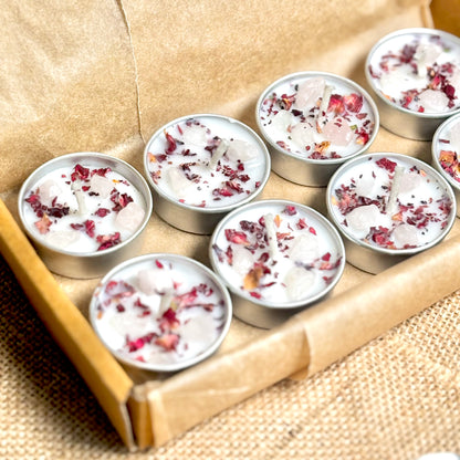 Rose Quartz & Rose Petal Soy Tealight Candle