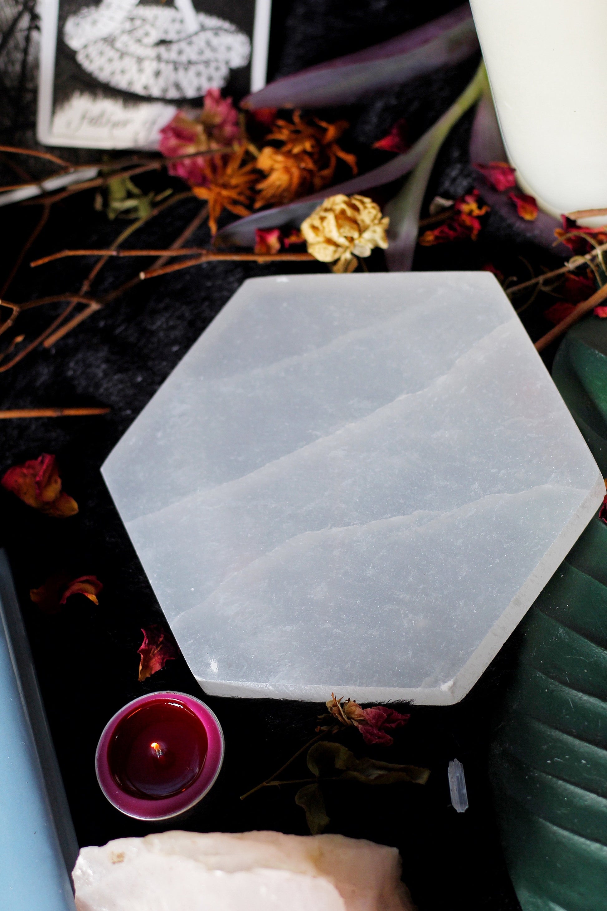 Selenite Crystal Charging Hexagon Plate | Tile - 1 Piece