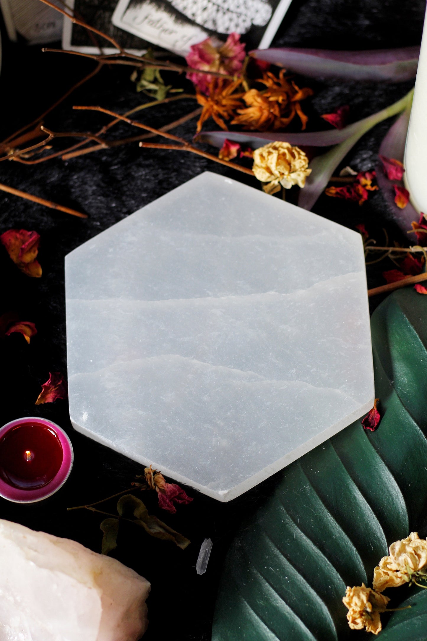 Selenite Crystal Charging Hexagon Plate | Tile - 1 Piece