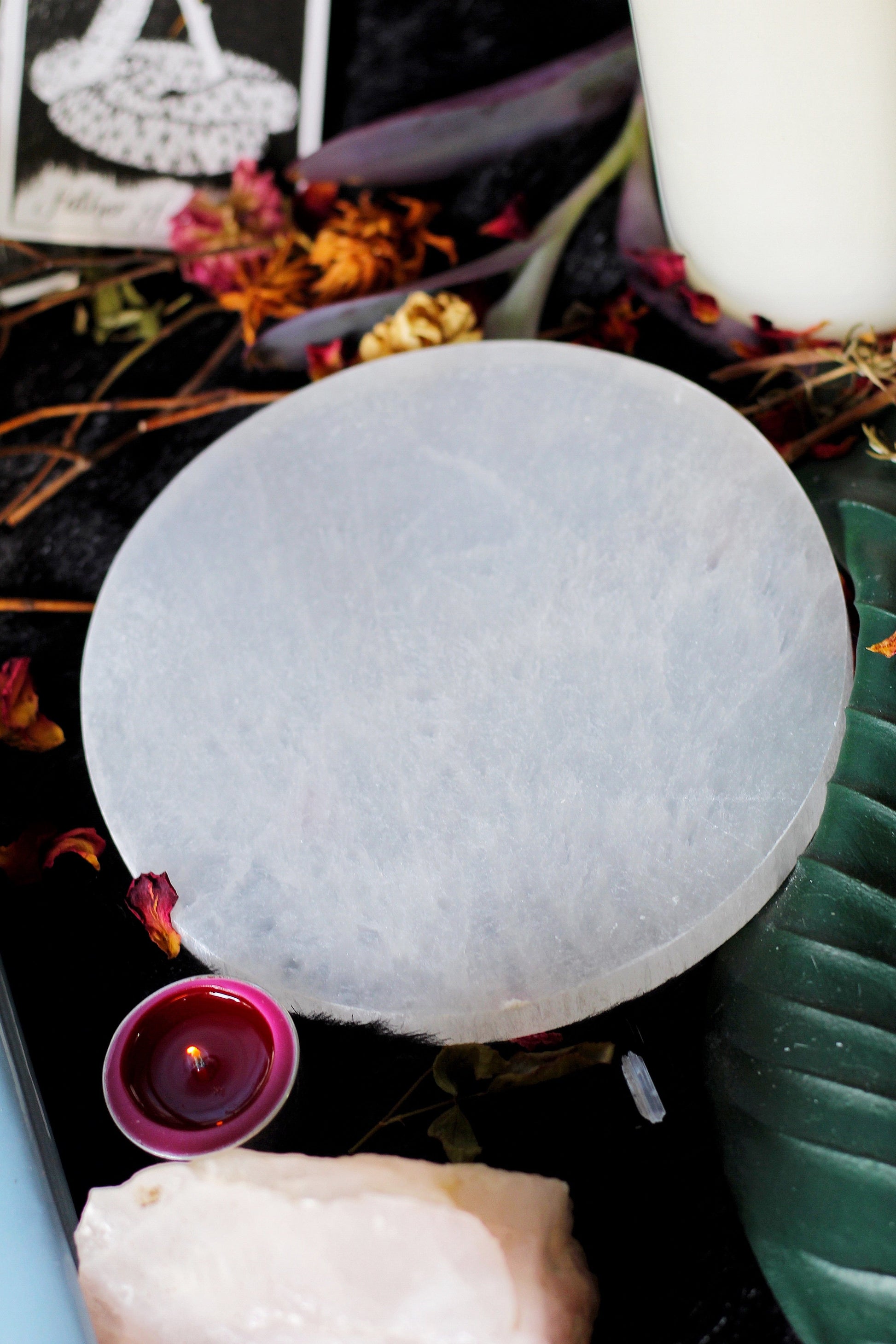 Selenite Crystal Charging Round Plate | Tile - 1 Piece