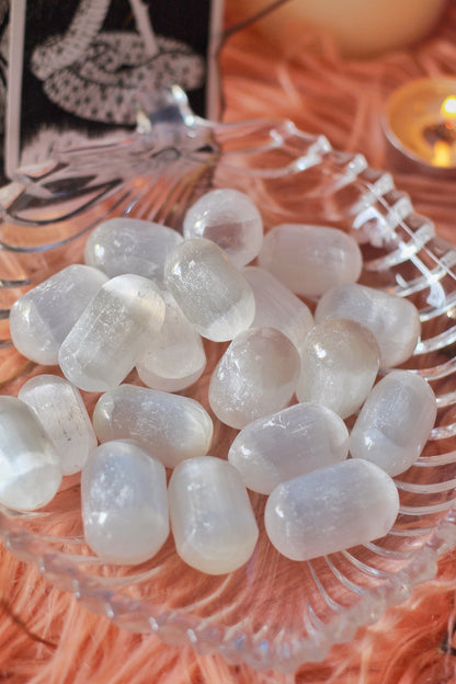 Selenite Tumble Stone | Helps Activating Third Eye & Crown Chakra Crystal
