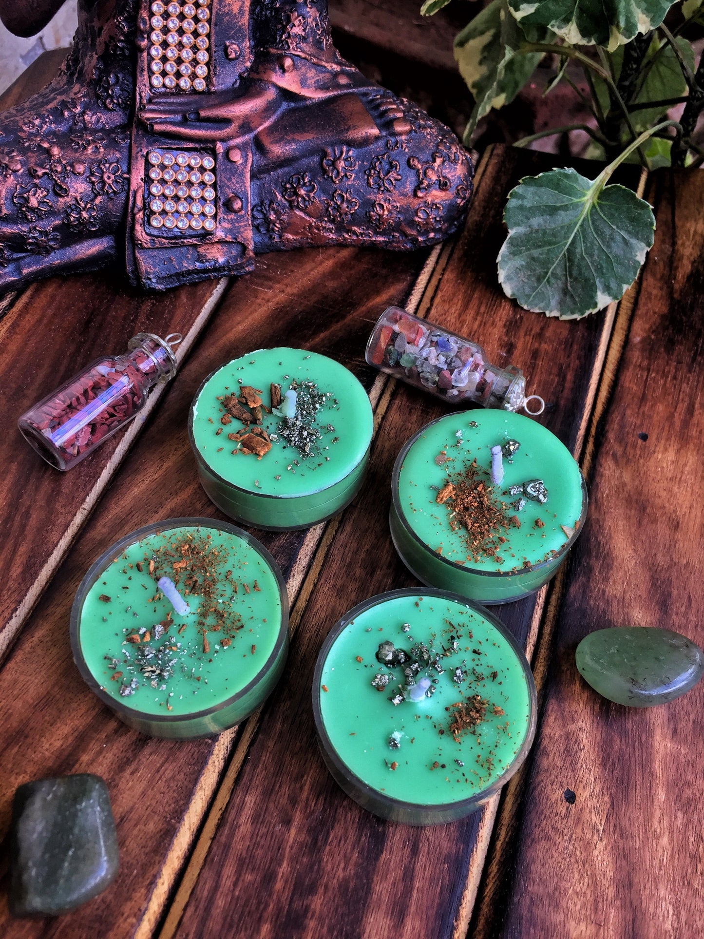 Green Scented Tea Light Candles - Cinnamon & Pyrite Set Of 8 Candle