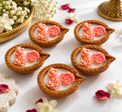 Floral Earthen Diya Scented Candles – Set of 5