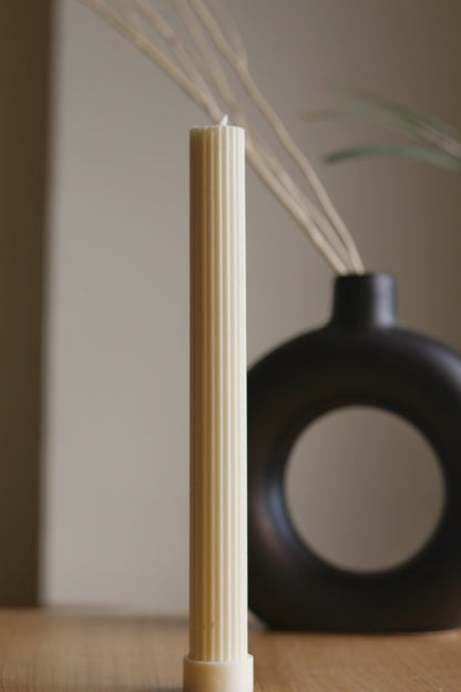 Long Textured Taper Candle Set of 2 | Beige & White - 12 Inches