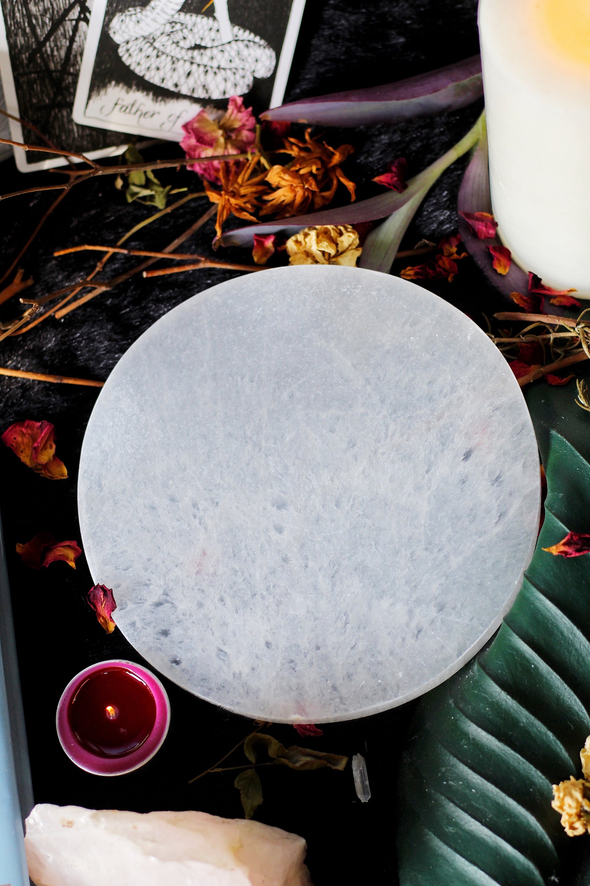 Selenite Crystal Charging Round Plate | Tile - 1 Piece