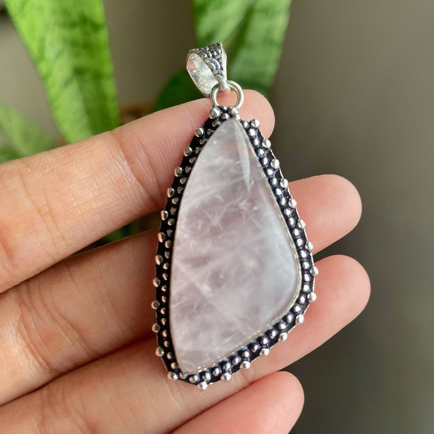 Rose Quartz Oxidised Statement Pendant | Stone Of Love & Self Love Crystal Stones