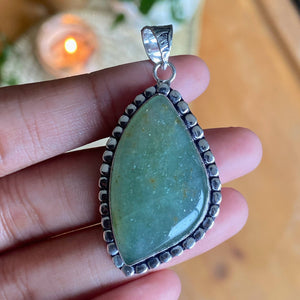 Green Aventurine Oxidised Statement Pendant | Stone of Abundance & Prosperity