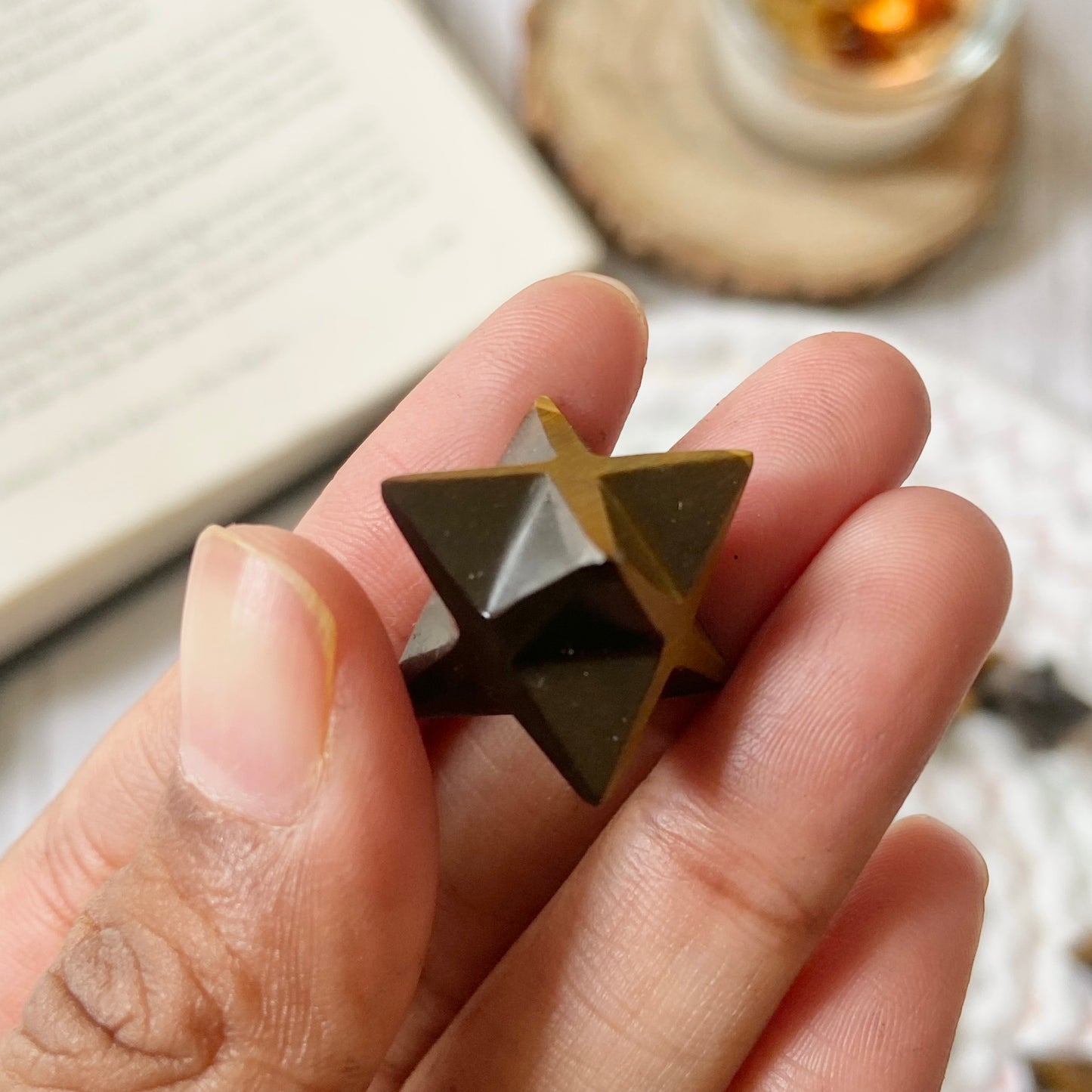 Tiger's eye Merkaba Crystal Carving - Pack of 2 | Wealth & Fortune