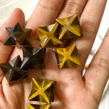 Tiger's eye Merkaba Crystal Carving - Pack of 2 | Wealth & Fortune