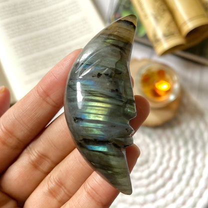 Labradorite Crescent Moon Crystal Carving | Promotes Spiritual Growth