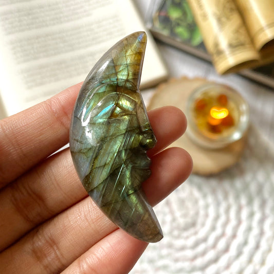 Labradorite Crescent Moon Crystal Carving | Promotes Spiritual Growth