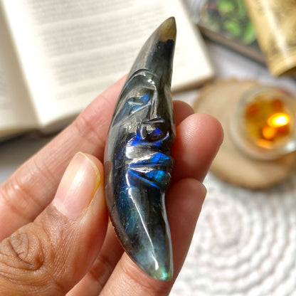 Labradorite Crescent Moon Crystal Carving | Promotes Spiritual Growth