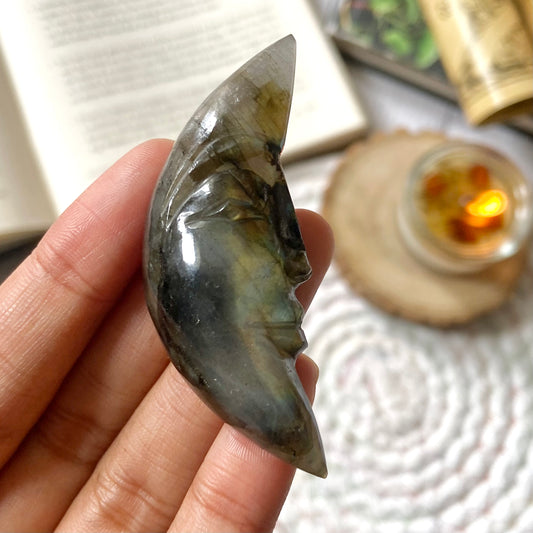 Labradorite Crescent Moon Crystal Carving | Promotes Spiritual Growth