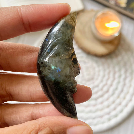 Labradorite Crescent Moon Crystal Carving | Promotes Spiritual Growth