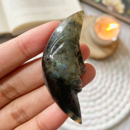 Labradorite Crescent Moon Crystal Carving | Promotes Spiritual Growth