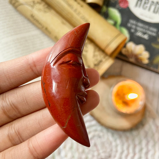 Red Jasper Crescent Moon Carving | Healing & Grounding