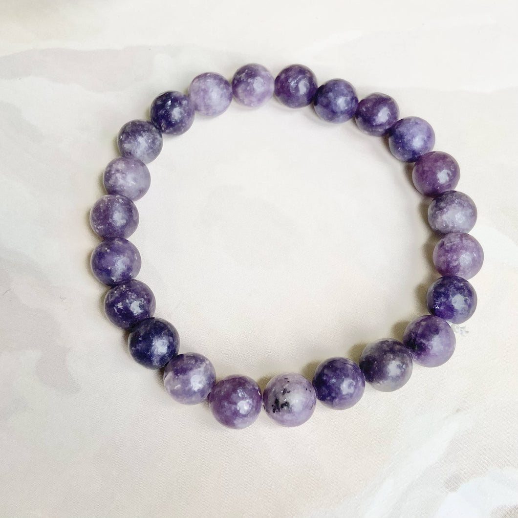 Lepidolite Bead Bracelet - 8mm | Clear Blockages of Heart Chakra & Third eye Chakra
