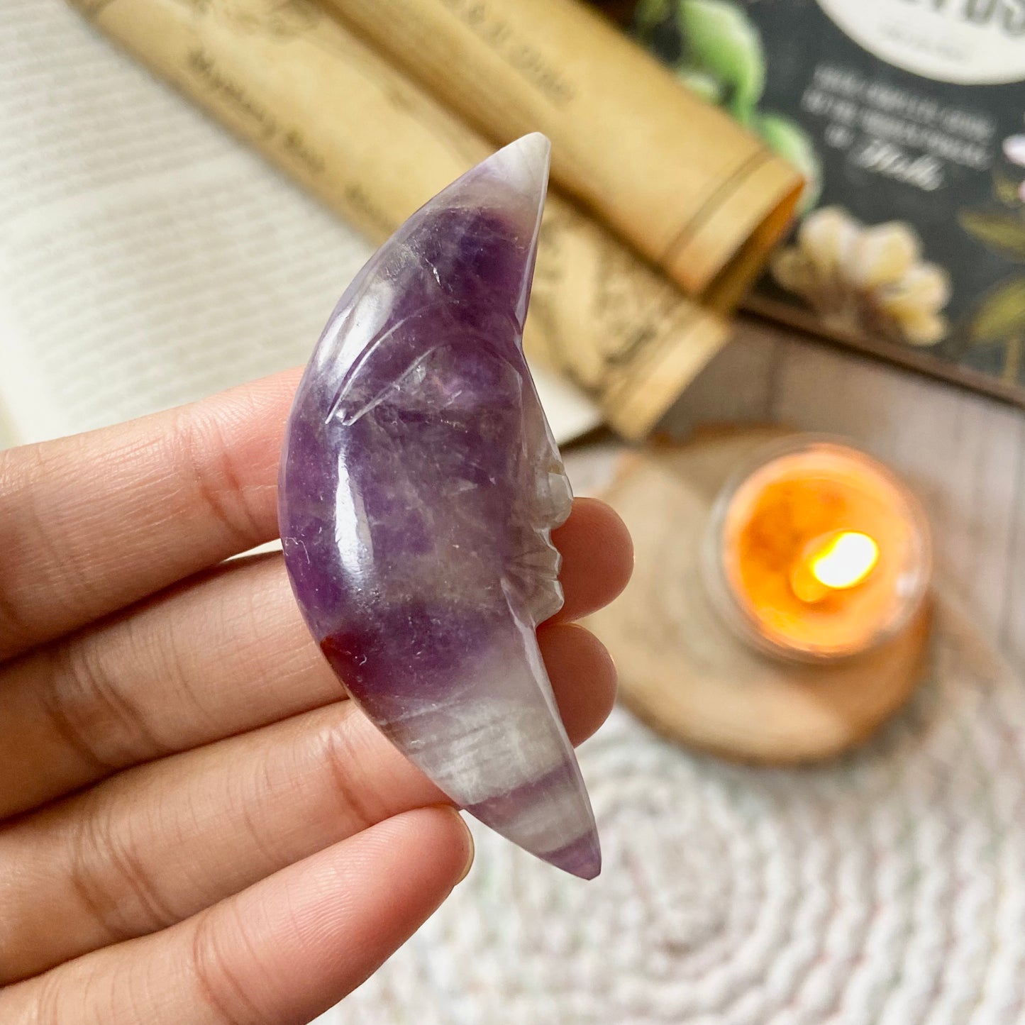 Amethyst Crescent Moon Crystal carving | Helps activating Third Eye & Psychic abilities