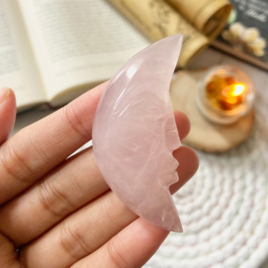 Rose Quartz Crescent Moon Crystal Carving | Stone of Love & Self Love