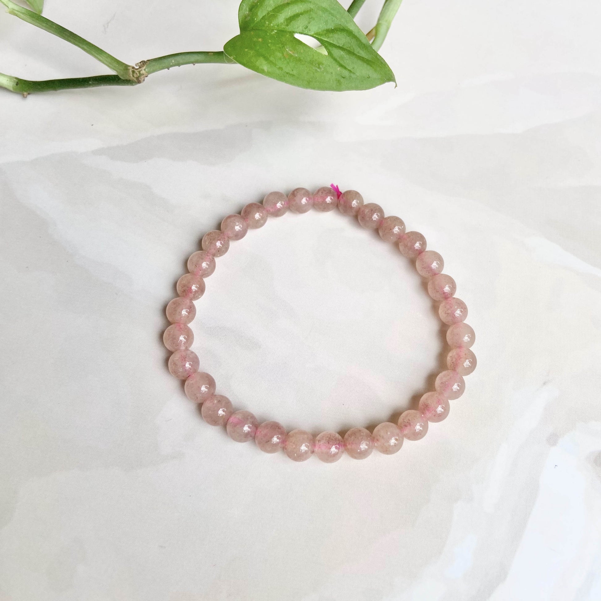Strawberry Quartz Bead Bracelet - 6Mm | Helps With Feeling Of Stress Depression & Worry Crystal