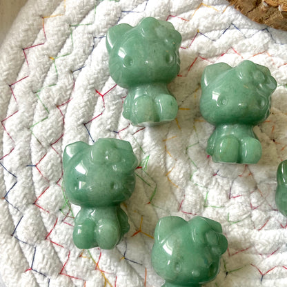 Green Aventurine Hello Kitty Carving | Stone of Abundance & Prosperity