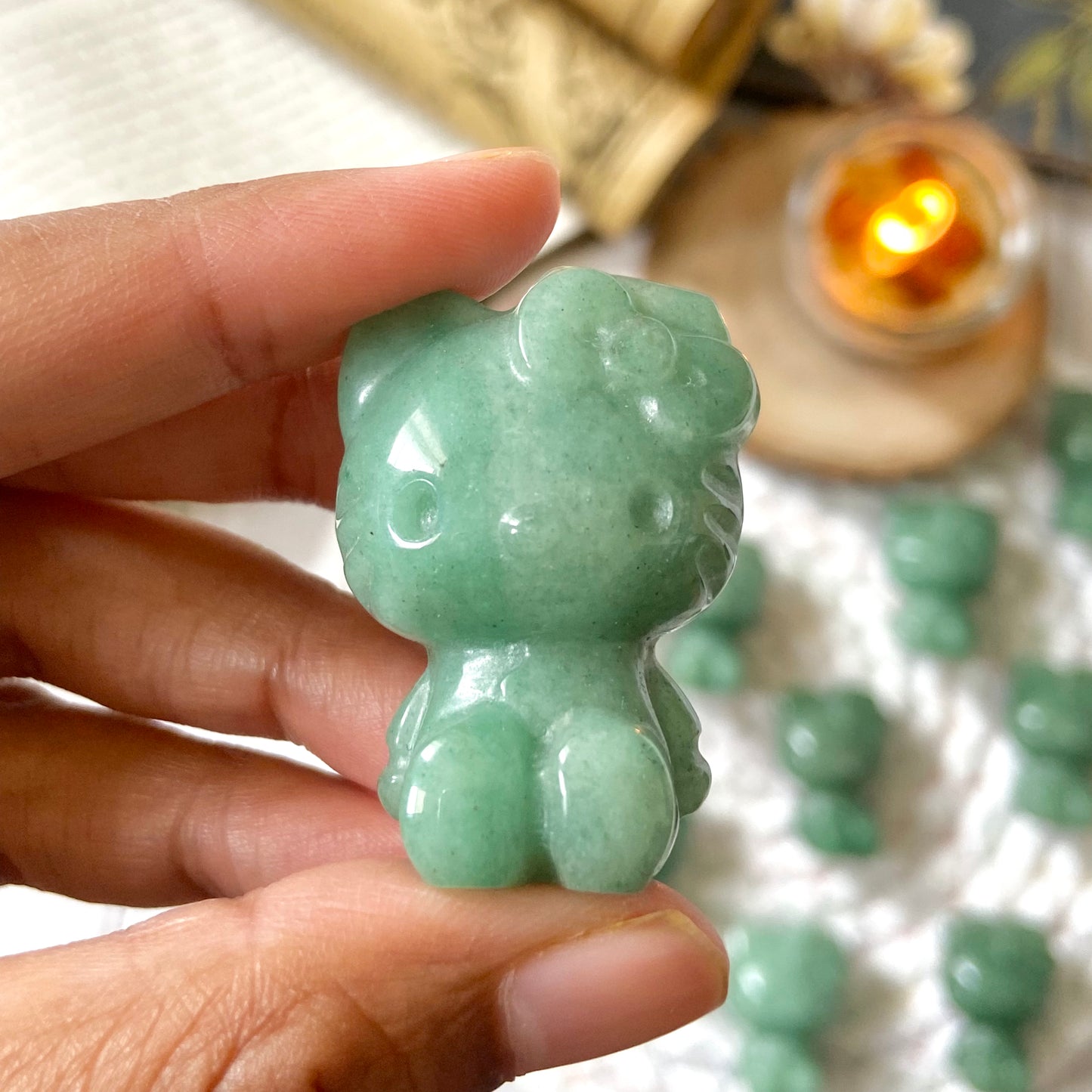 Green Aventurine Hello Kitty Carving | Stone of Abundance & Prosperity