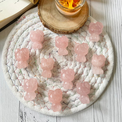 Rose Quartz Hello Kitty Crystal Carving | Stone of Love & Self Love