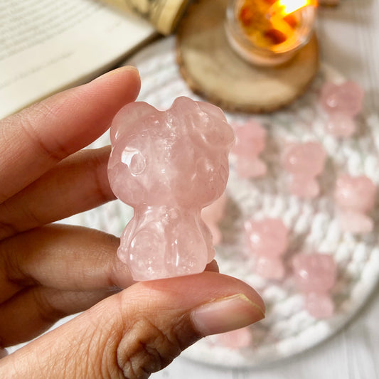 Rose Quartz Hello Kitty Crystal Carving | Stone of Love & Self Love