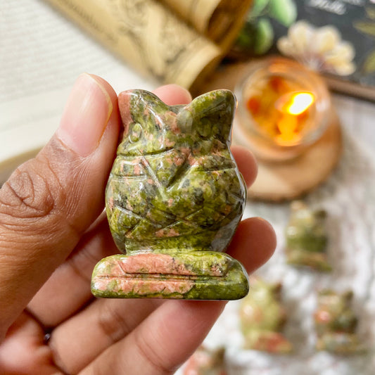 Unakite Owl Crystal Carving |  Helps in activating Third Eye Chakra