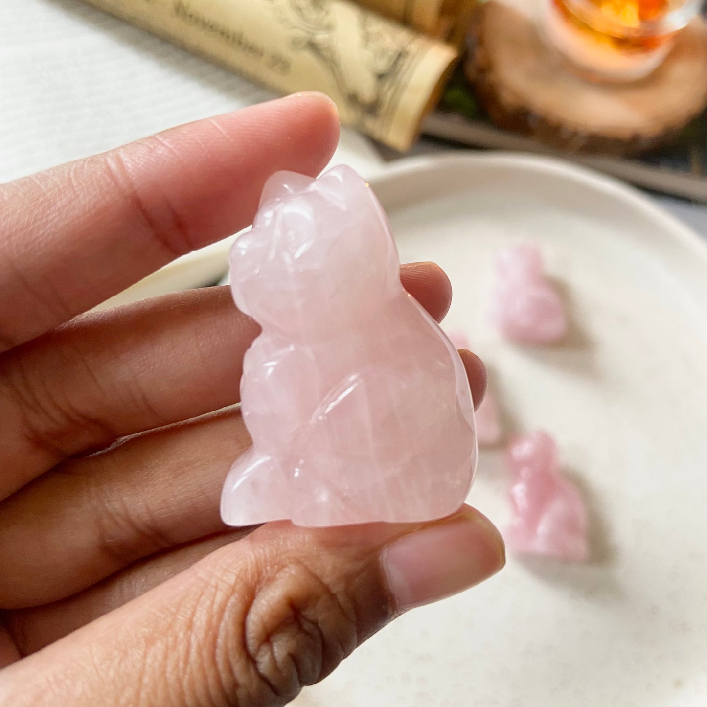 Rose Quartz Cat Crystal Carving | Stone of Love & Self Love