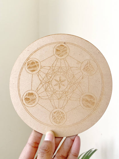 Metatrons Cube Wooden Crystal Grid Tile | Board Altarware Altar