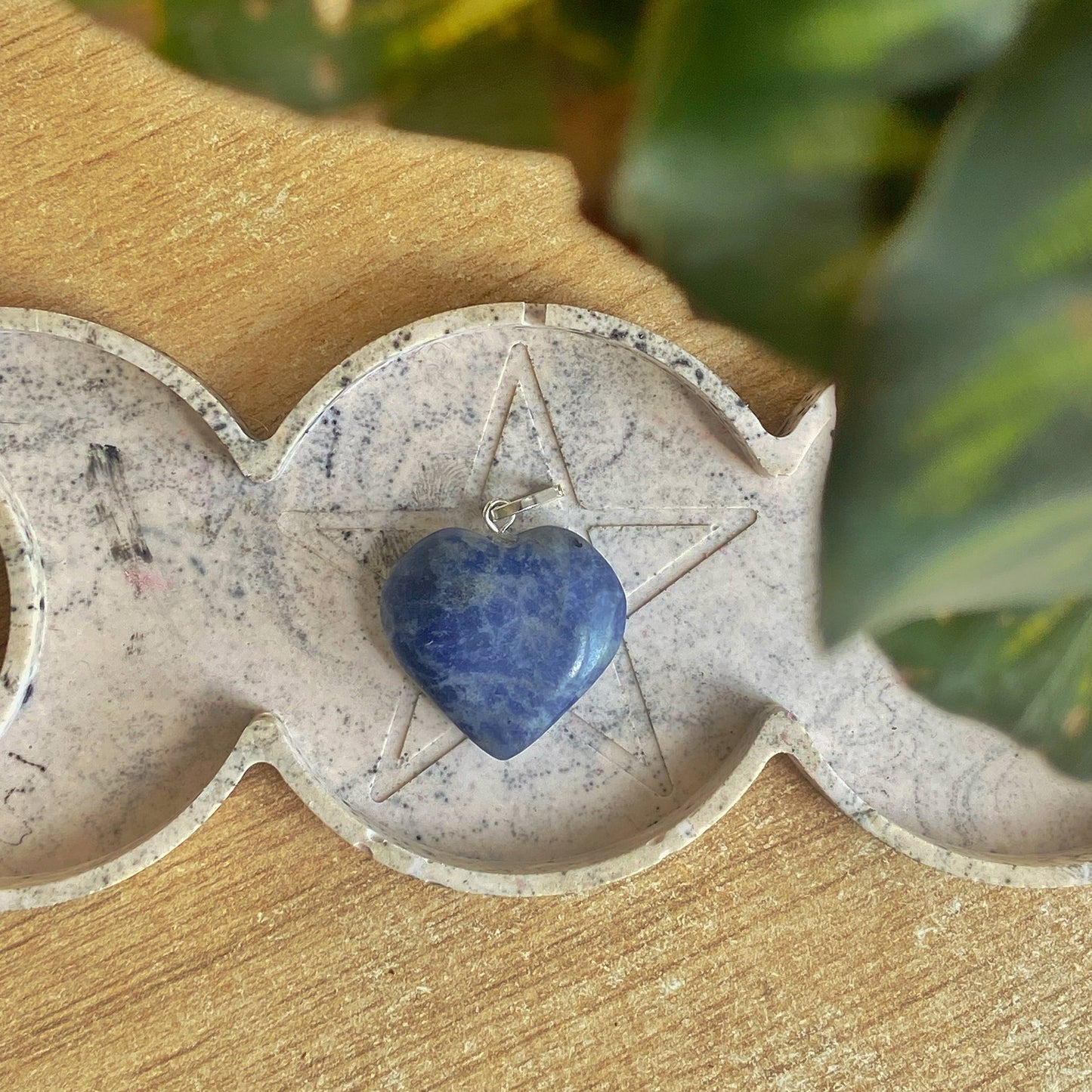 Sodalite Heart Pendant With Black Cord Crystal & Stones