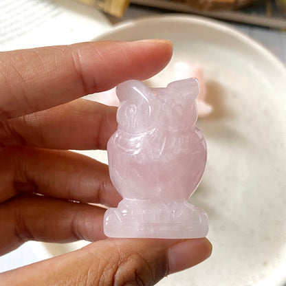 Rose Quartz Owl Crystal Carving | Stone of Love & Self Love