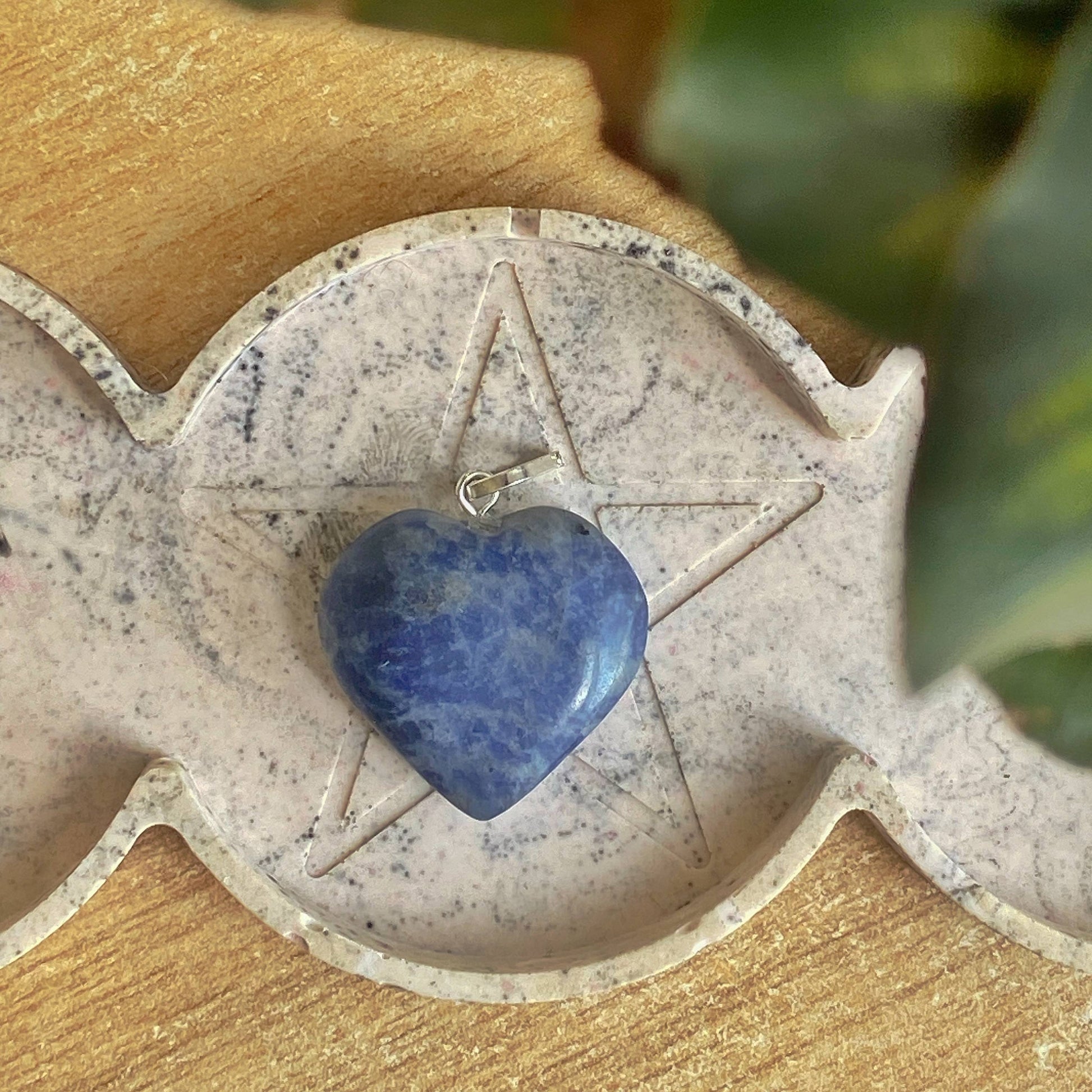 Sodalite Heart Pendant With Black Cord Crystal & Stones