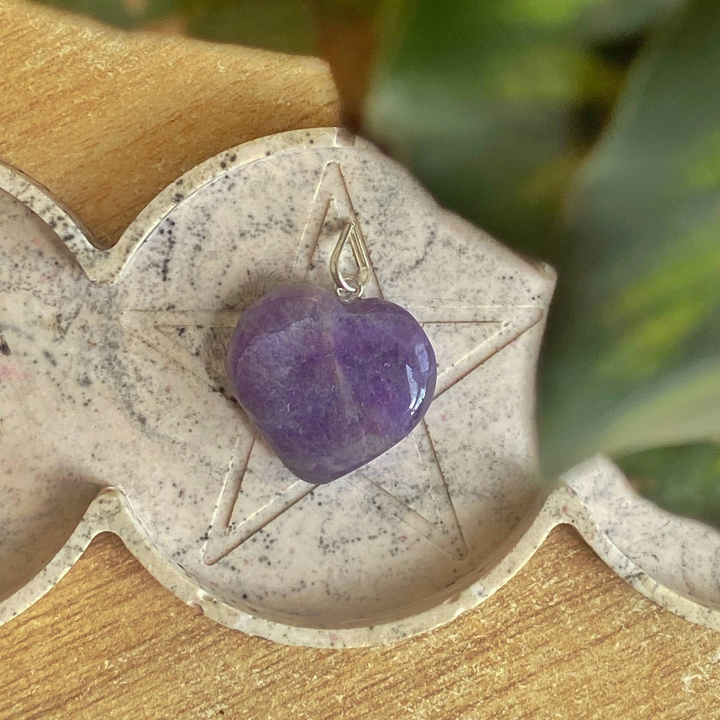 Lepidolite Heart Pendant With Black Cord Crytsal & Stones