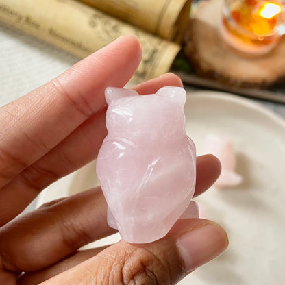 Rose Quartz Owl Crystal Carving | Stone of Love & Self Love