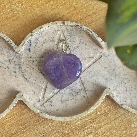 Lepidolite Heart Pendant With Black Cord Crytsal & Stones