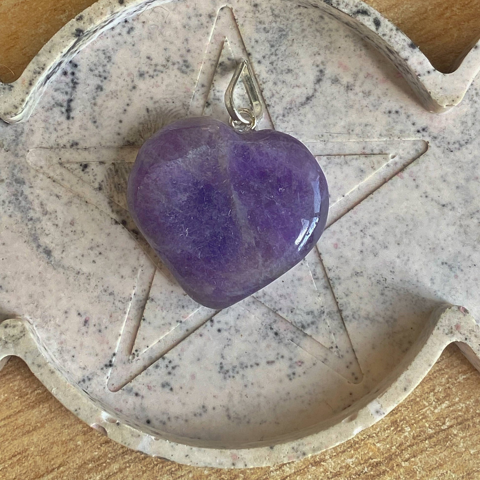 Lepidolite Heart Pendant With Black Cord Crytsal & Stones