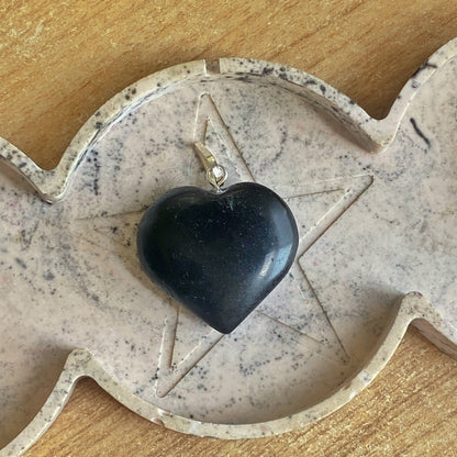 Black Obsidian Heart Pendant With Cord Crystal & Stones