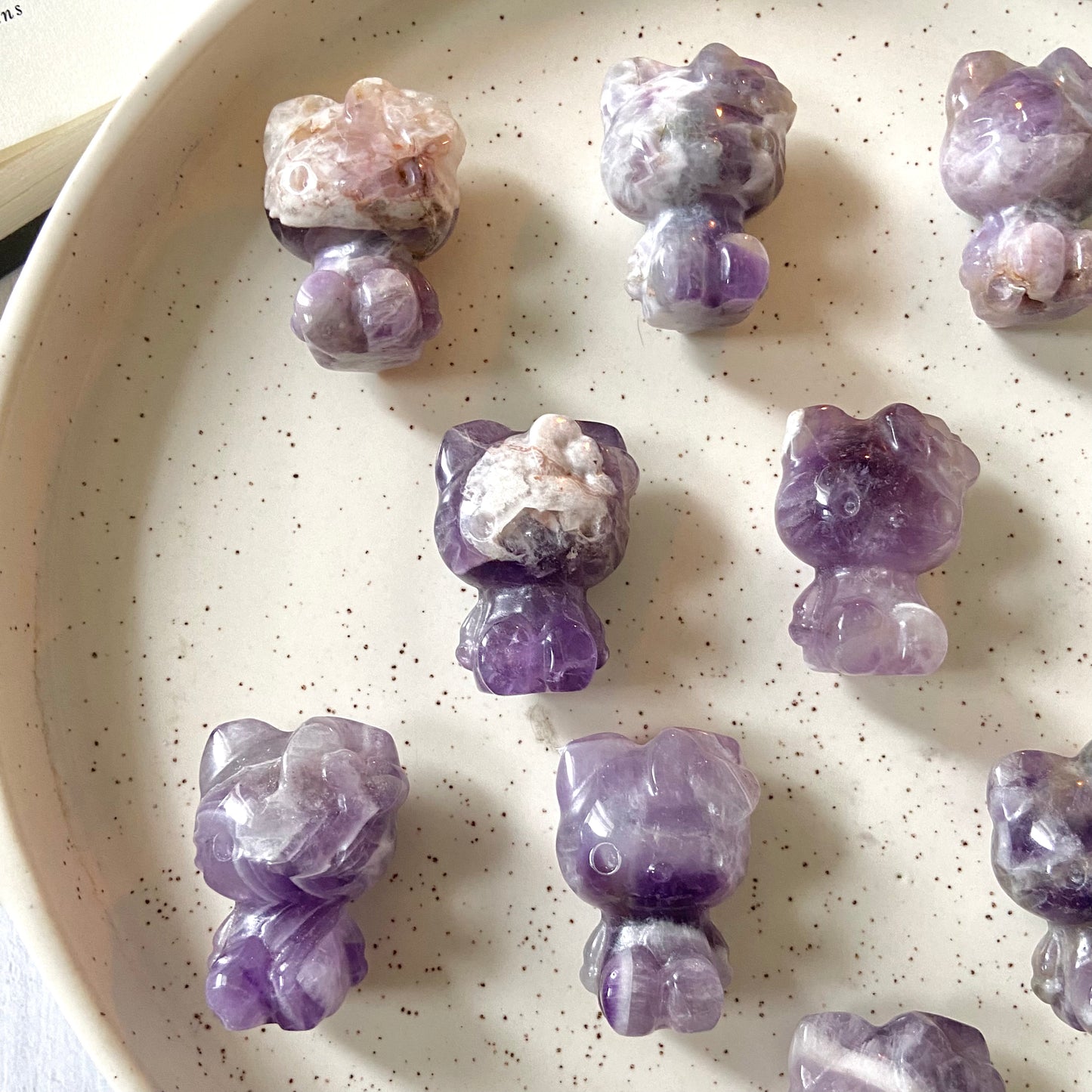 Chevron Amethyst Hello Kitty Crystal Carving |  Helps activating Third Eye & Psychic abilities