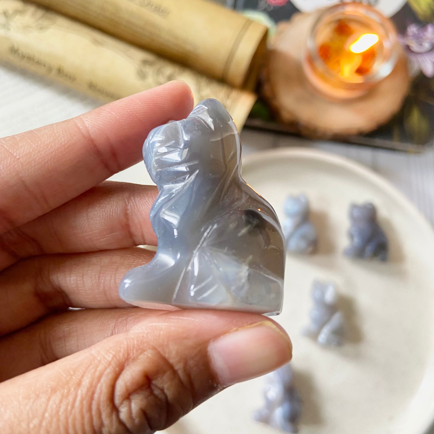 Angelite Cat Crystal Carving | Stone to Connect with Spirit Guides