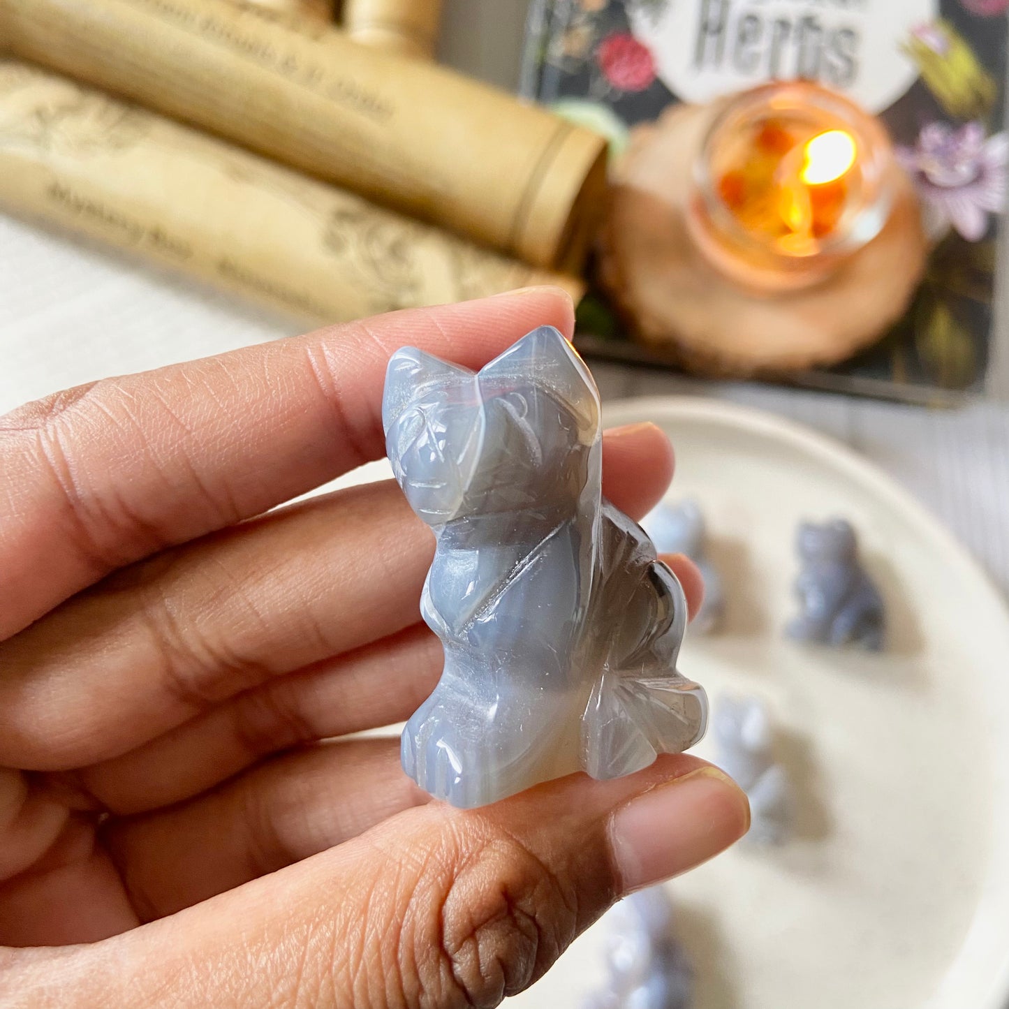 Angelite Cat Crystal Carving | Stone to Connect with Spirit Guides